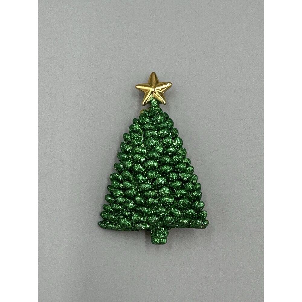 Green & Gold Colored Christmas Tree Pine Style With Star On Top Lapel Pin Brooch